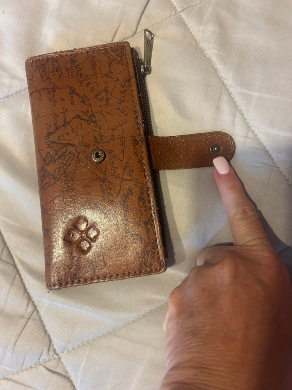 Patricia Nash Brown Leather Map-Print Snap Wallet - Picture 2 of 5